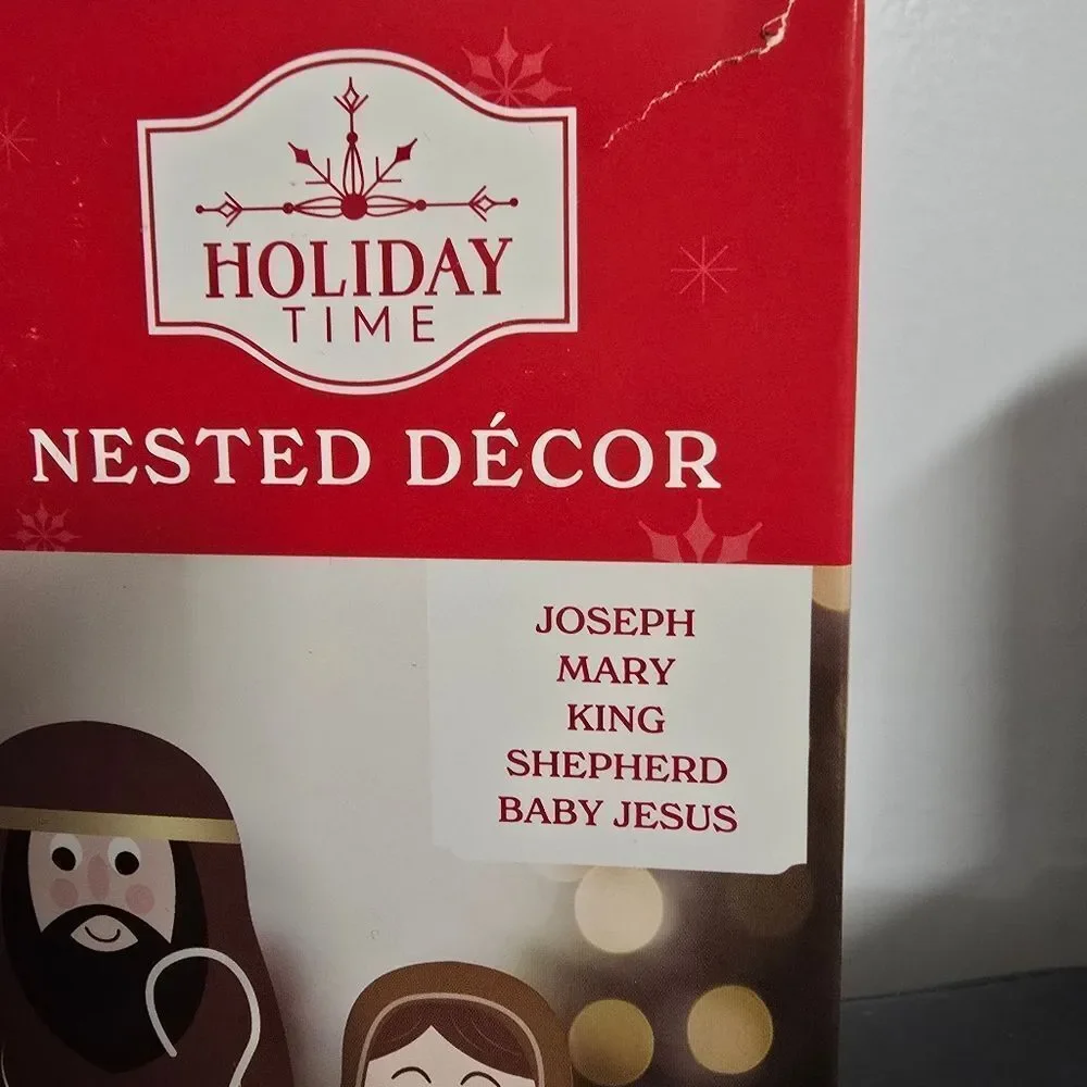 Wooden Christmas Nativity Nesting Dolls, 5 Pieces, 6.75